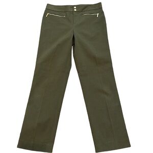 NEW Ralph Lauren Classic Pants w Stretch Olive Green w Gold Zipper Detail 6 P